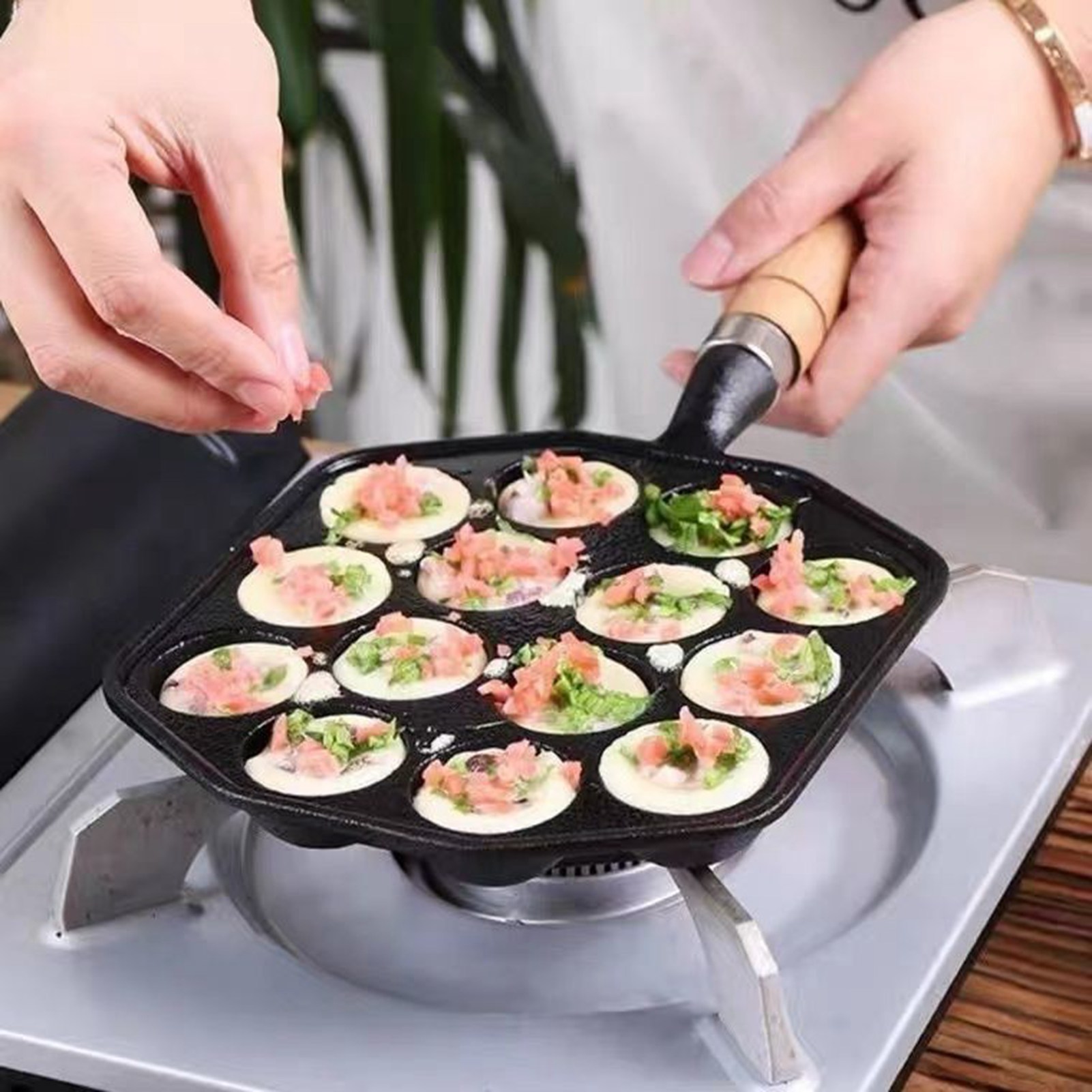 Panci Takoyaki 14 lubang besi  - Egg Waffle Pan ulasan dan harga
